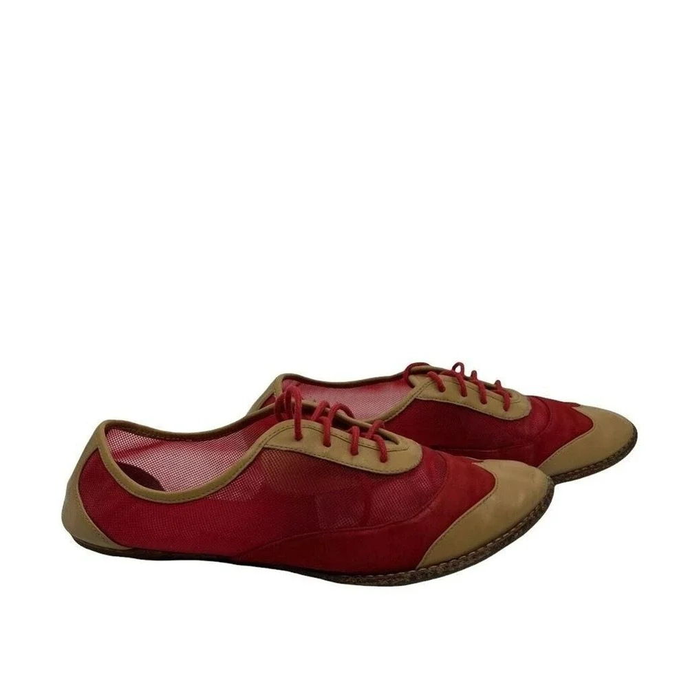 Cole Haan Kody Oxford Flats Womens 8.5‎ B Red Tan Mesh Wingtip Good Condition
